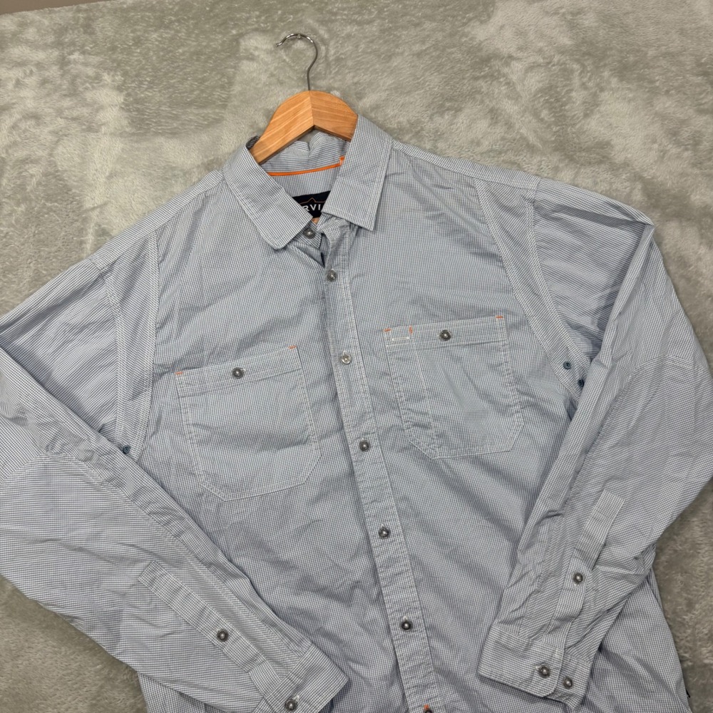 Orvis Button Down Shirt Mens Large Blue Micro Check Long Sleeve Utility Outdoor